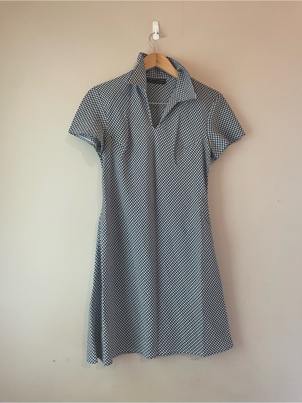 Navy Blue and White Gingham Short Sleeve Polo Dress